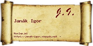 Janák Igor névjegykártya
